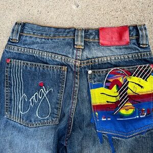 Vintage Coogi Rainbow Embroidered Jeans Kids Sz 12 Baggy Wide Straight Leg